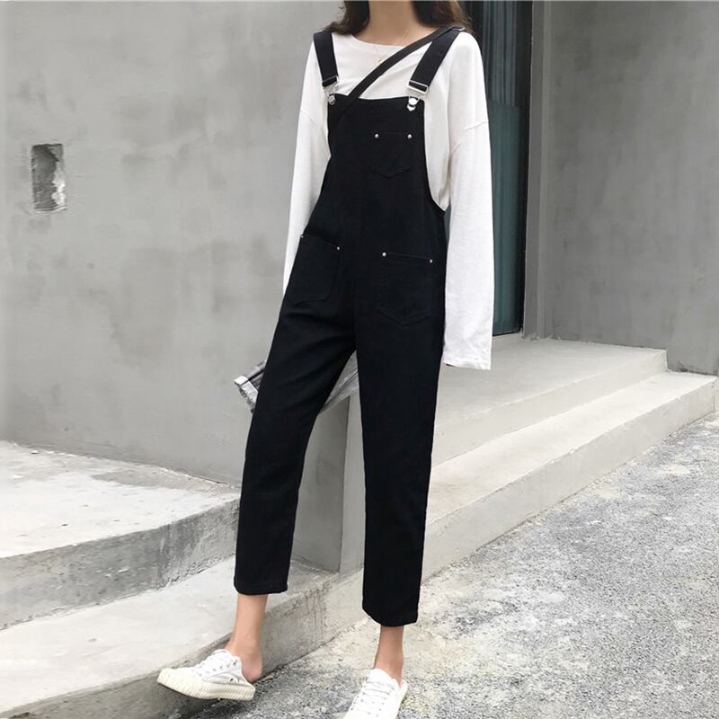 ブラックビブレディース2020新しい早春ルーズサスペンダージーンズスリムストレートカジュアルパンツ 1号婦人79655677696