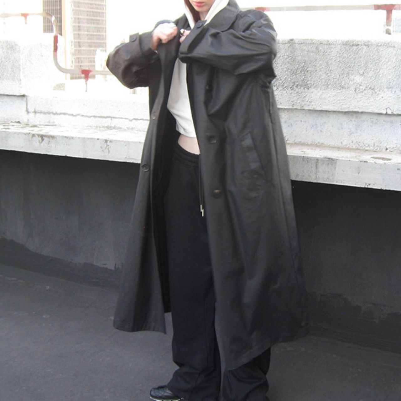 フェイクレザールーズロングコート　LT0040025