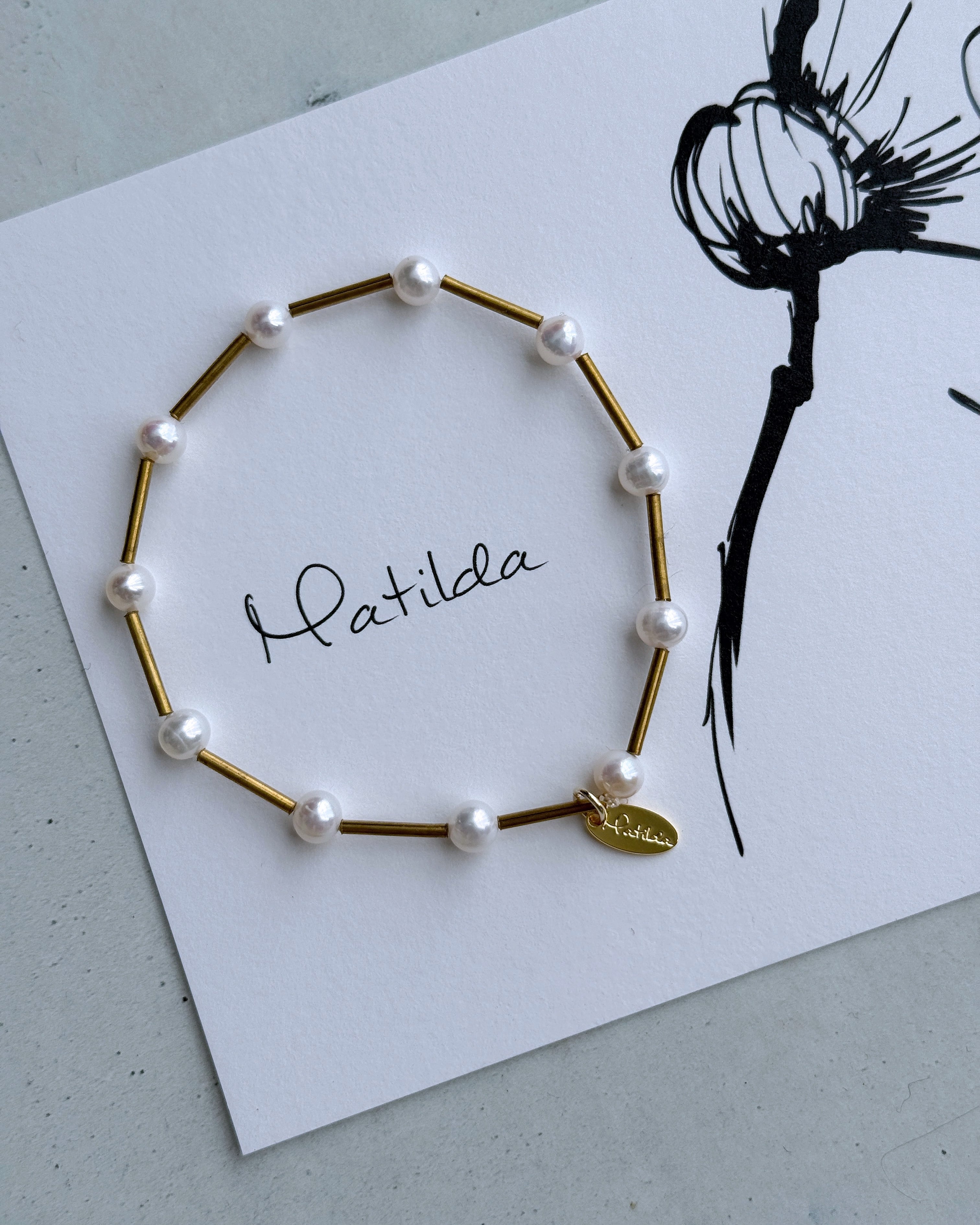 【再販】Tube & stone bracelet(淡水パールG)