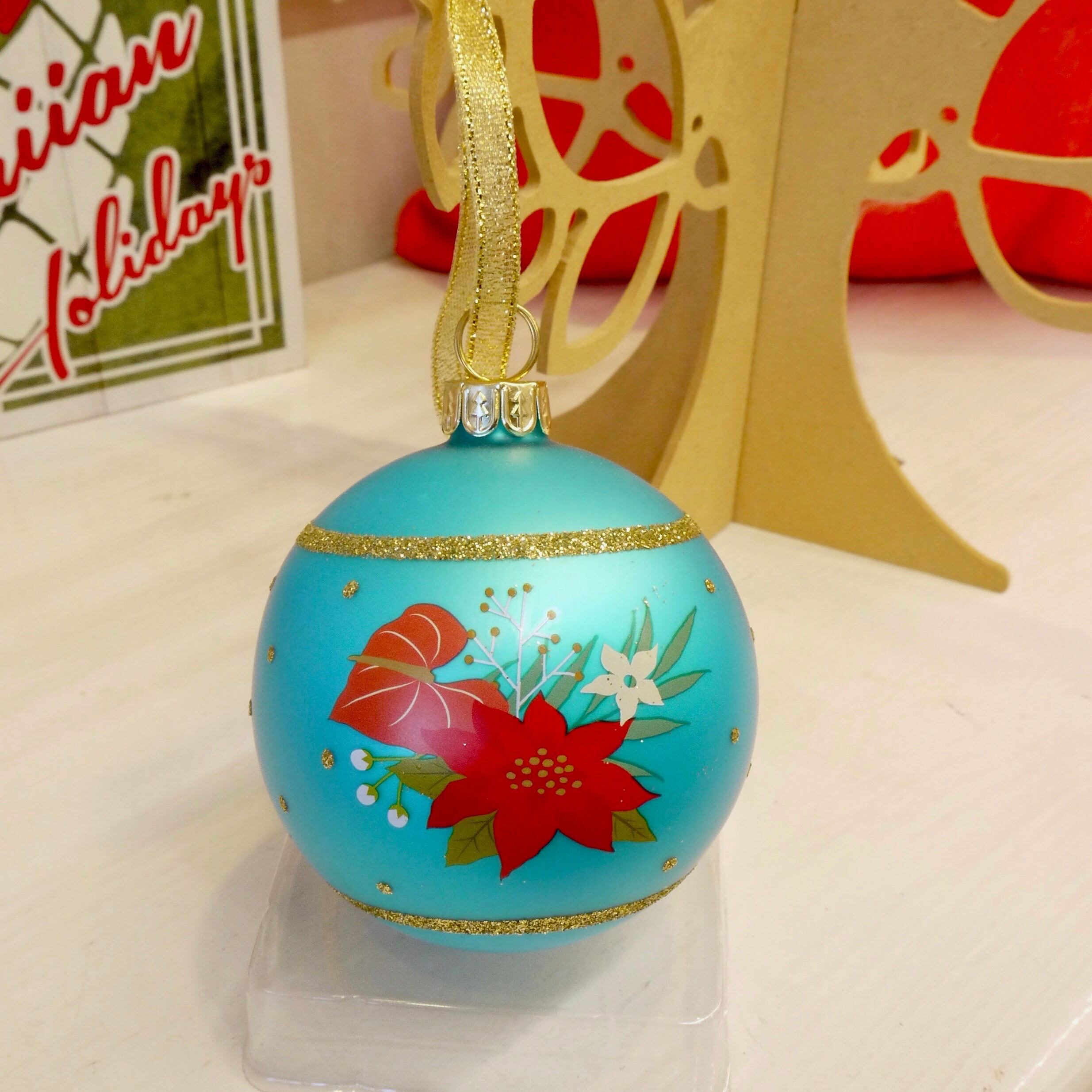 ★ハワイ直輸入★ ハワイ グリッターグラス オーナメント/クリスマス ボール クリスマス飾り★<ターコイズ フローラル ホリデー>