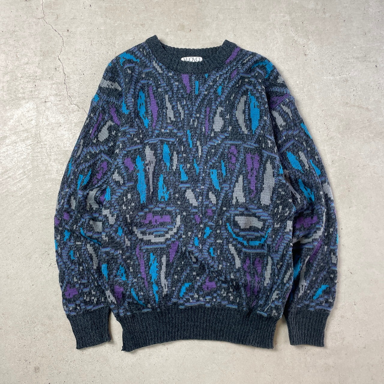 NUOVO INDUSTRIALE 総柄 アクリルニットセーター メンズL 古着 