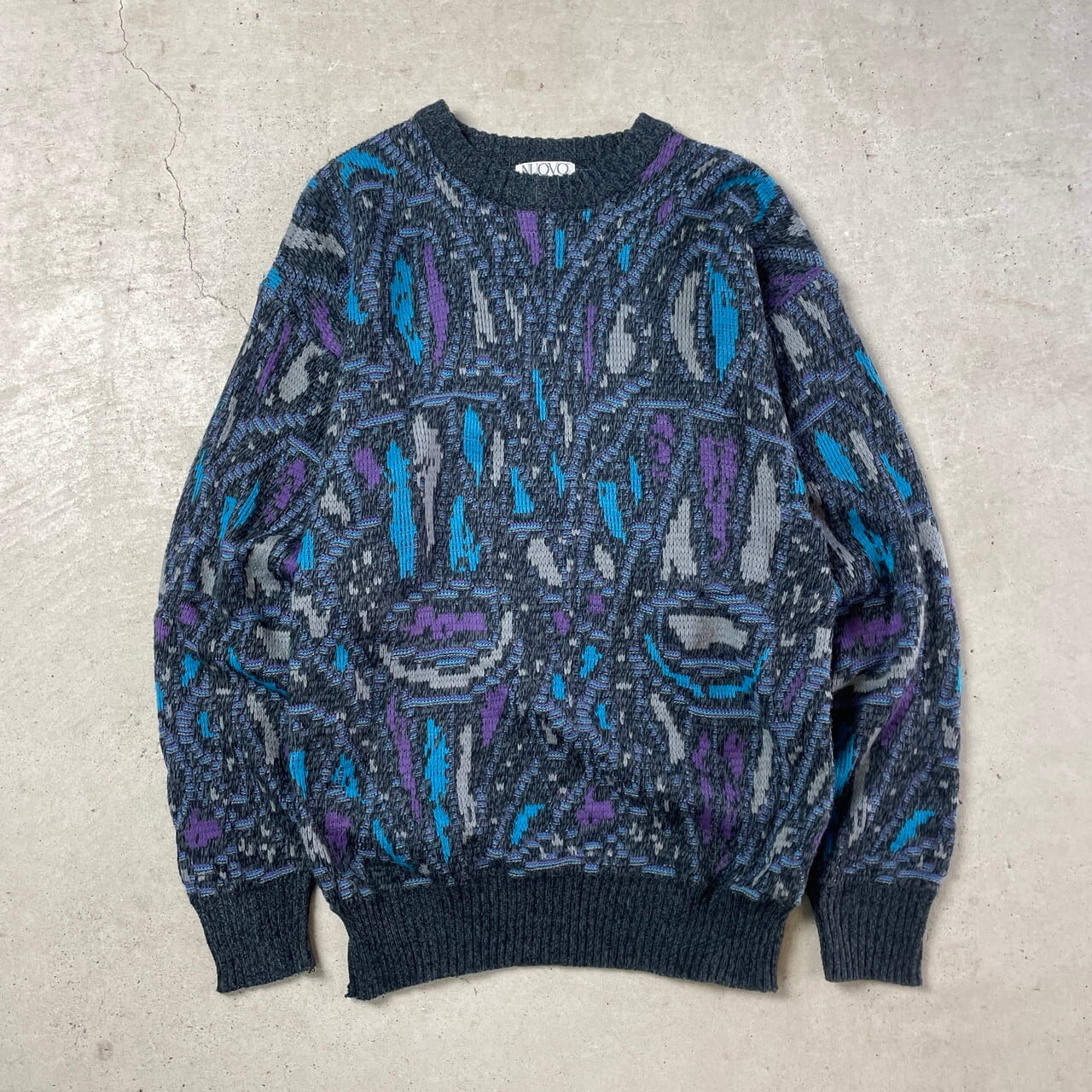 NUOVO INDUSTRIALE 総柄 アクリルニットセーター メンズL 古着 
