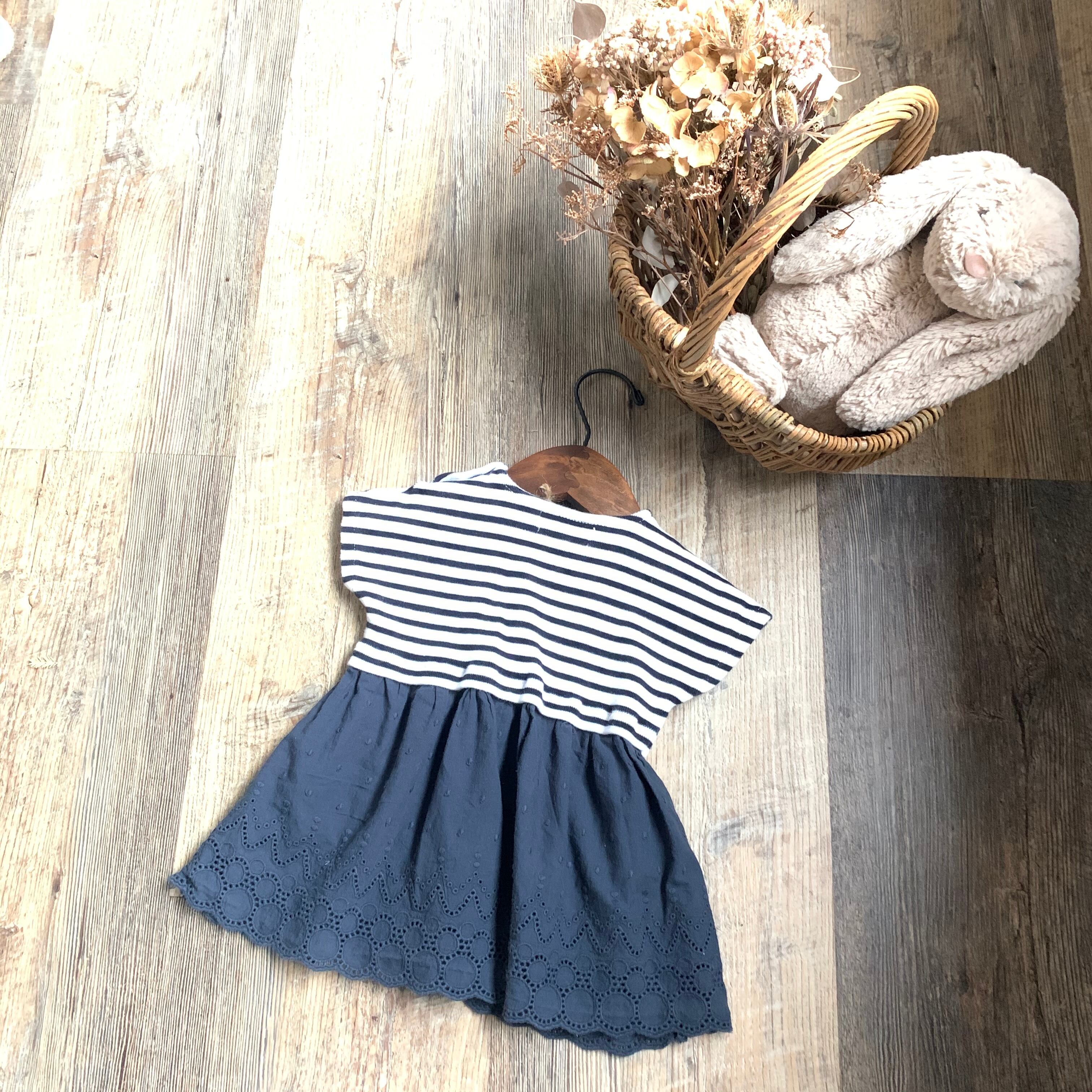 レースアップ ボーダー ワンピース ZARA * 80cm 裾レースボーダーワンピース | tetoteto*