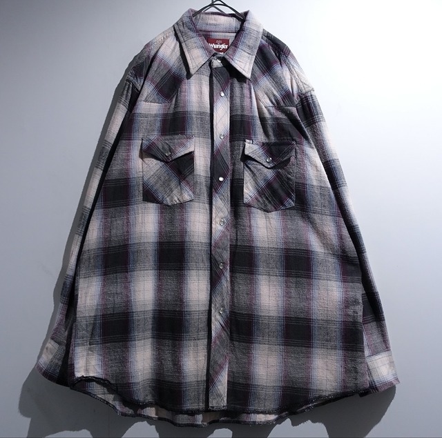 "Wrangler" Multicolor Ombre Check Flannel Western Shirt