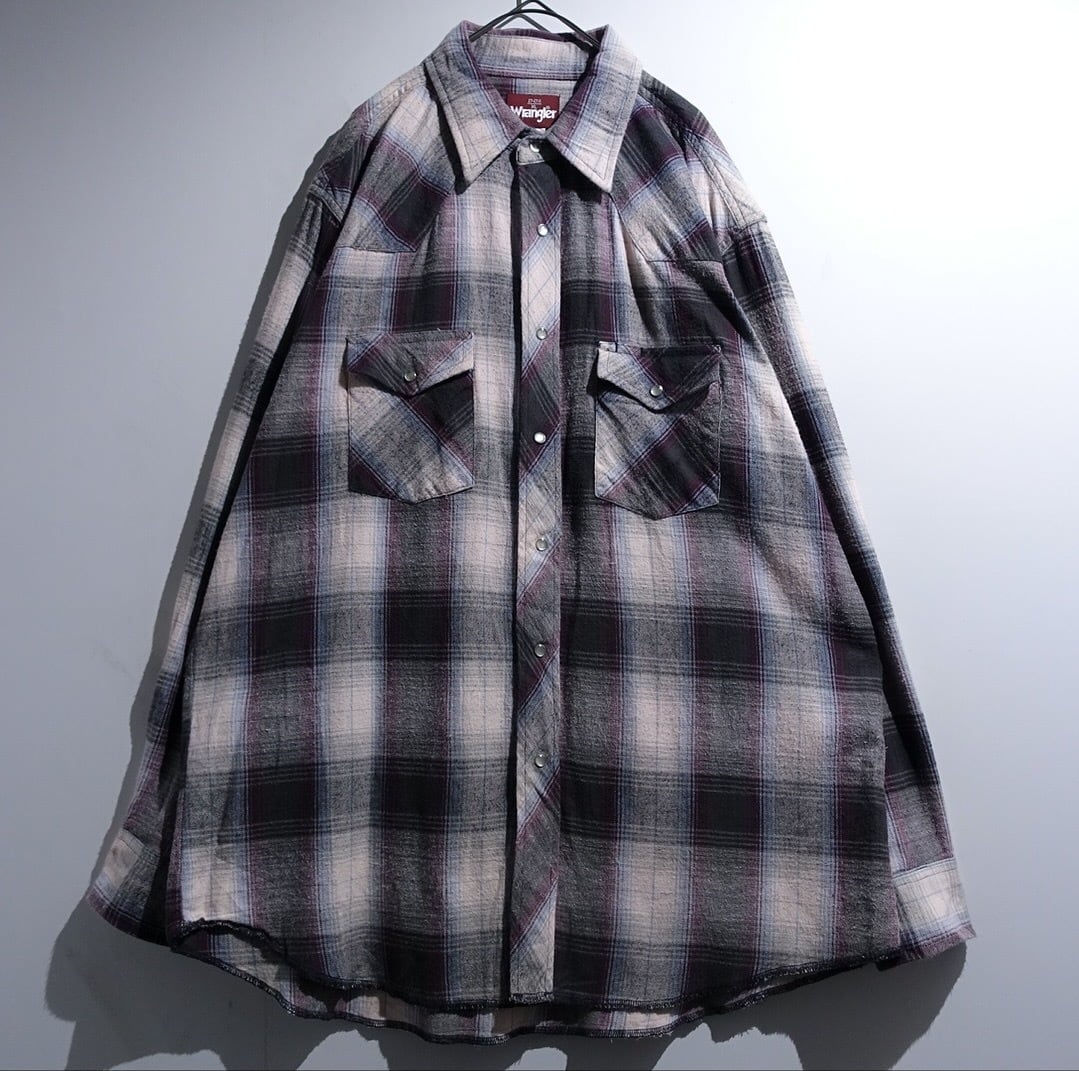 "Wrangler" Multicolor Ombre Check Flannel Western Shirt