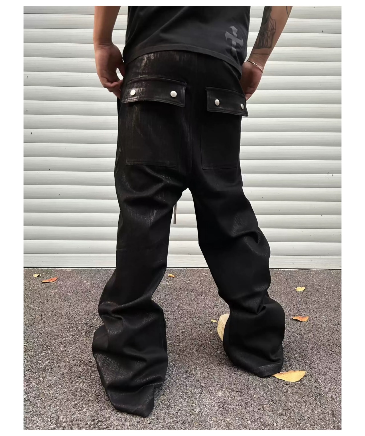 Disark Waxed Embroidered Wide-Leg Pants