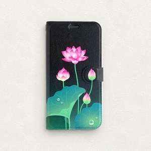 蓮 手帳型 iPhoneケース［黒］仏像スマホケース〈蓮と釈迦〉