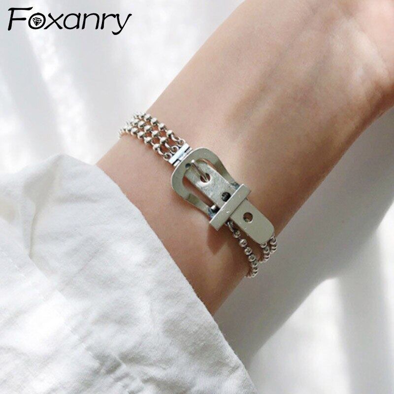 送料無料 Foxanry925スターリングシルバーベルトバックルブレスレット