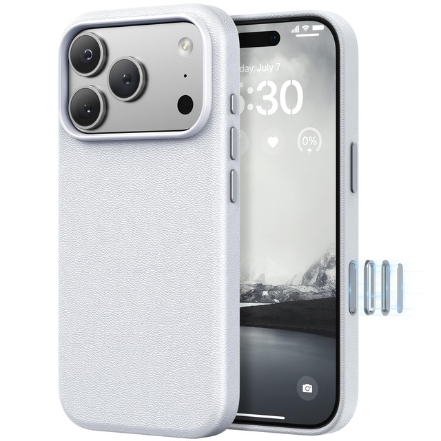 SURPHY iPhone 18 Pro Max/17 Pro Max 用ケース レザー MagSafe対応 カメラボタン付き 6.9インチ対応 スマホケース iphone 18 Pro Max/17 Pro Max PUレザー マグネット搭載 内側はマイクロファイバーが付く(クールホワイト)