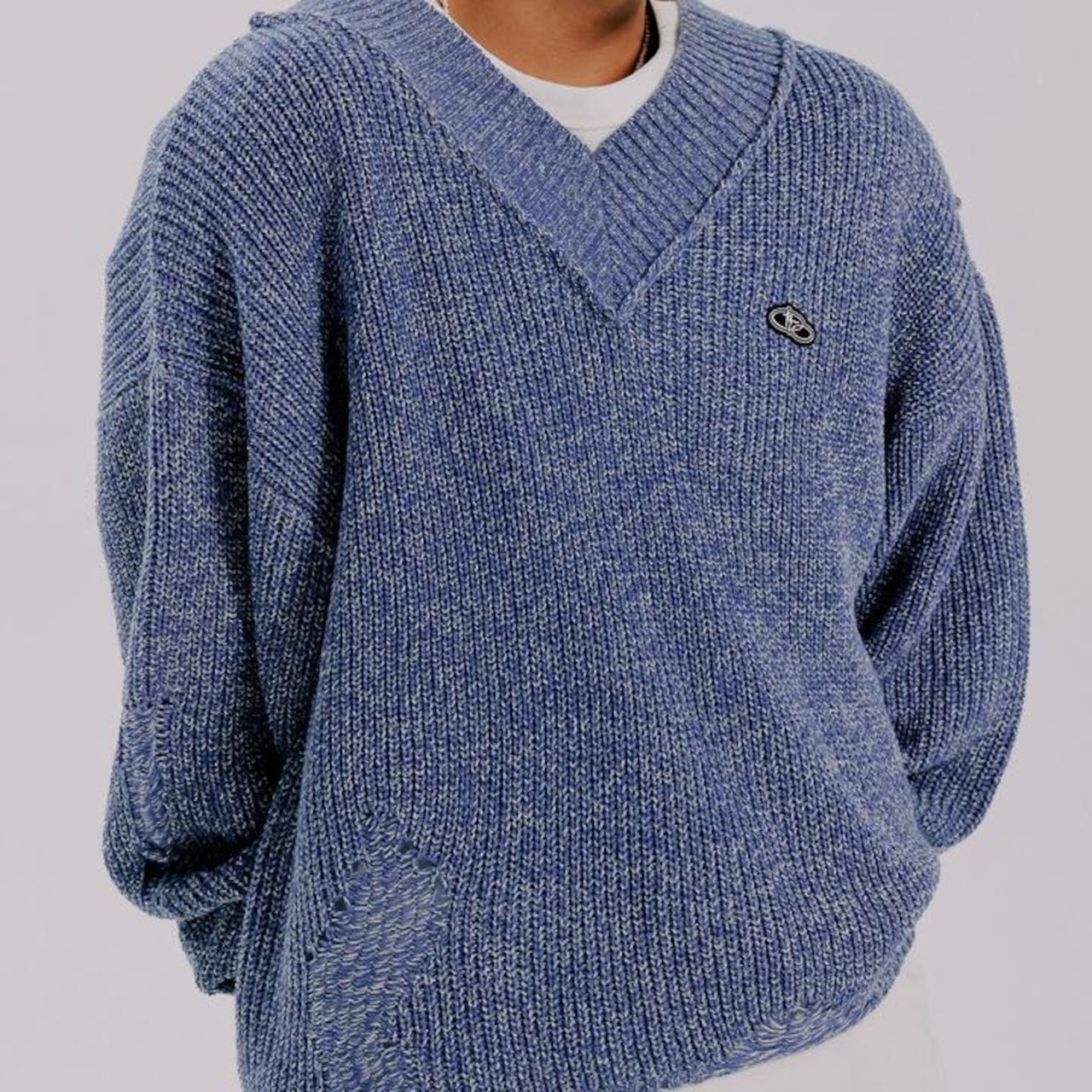DAMAGE V NECK KNIT_BLUE