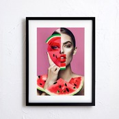 Watermelon Woman|夏色ポップアート×女性コラージュの爽やかアートポスター||リビングを彩る涼感デザインA2ポスター