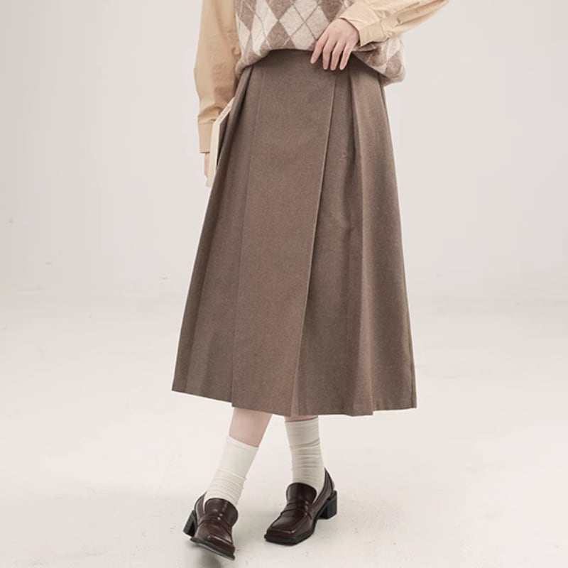ハイウエストプリーツAラインスカート M0710