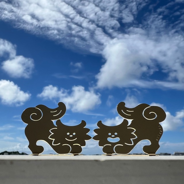 おしりトントンしてほシーサー　真鍮　ペア置物