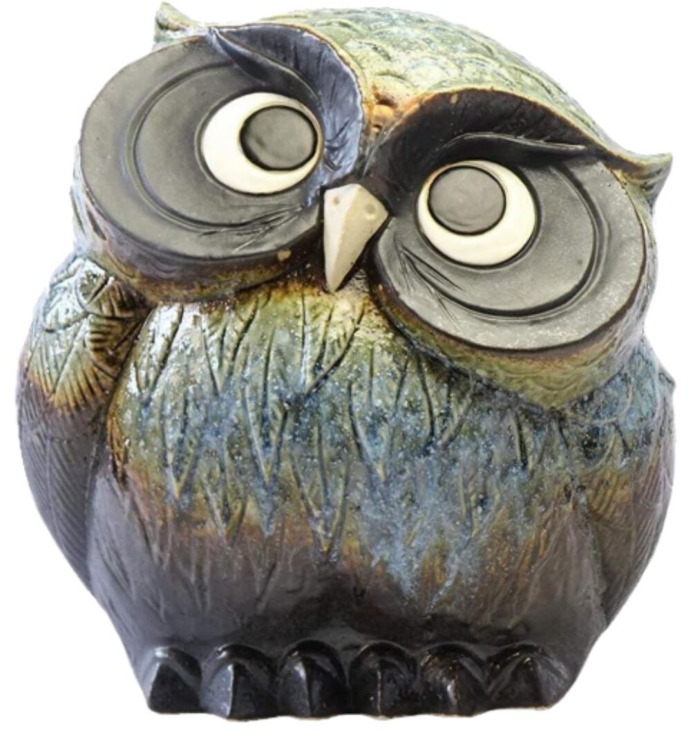 幸運のフクロウ 陶器置物 青かしげふくろう（青） 17号 （信楽焼き