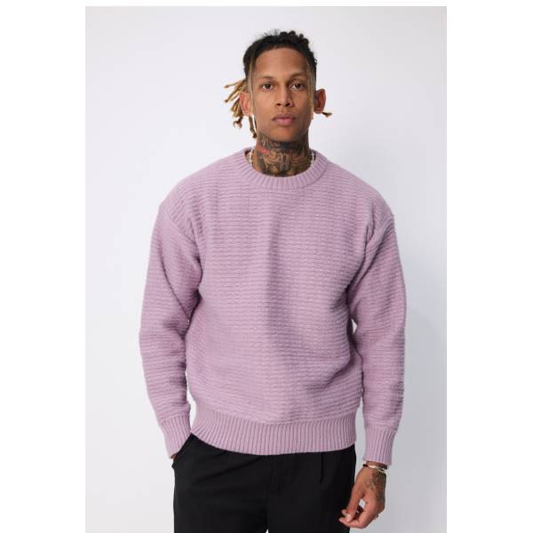 ピンクパープル あぜ編みミドルゲージニット オーバーサイズ 秋冬