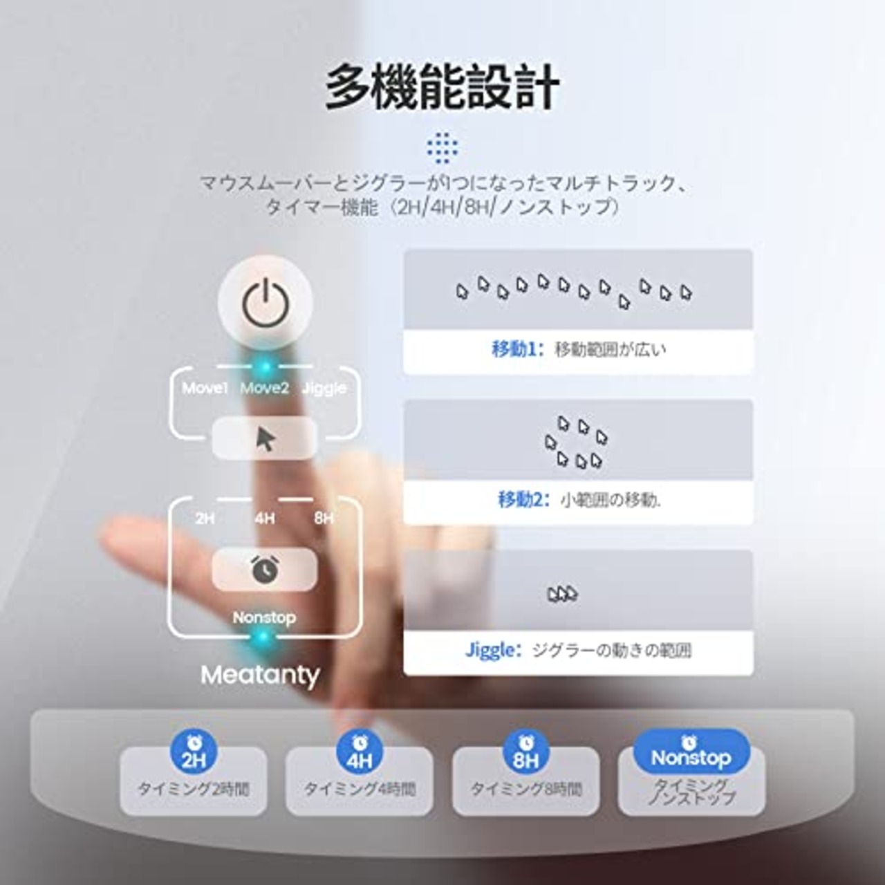 Meatanty 3 in 1 マウスジグラー USB マウスムーバー タイマー付き モード選択ボタンとON/OFFボタン分離型 mouse jiggler マウス 自動 動かす はマルチレール、ドライバなし、プラグアンドプレイ機能をサポートし、コンピュータをアクティブな状態に保つ
