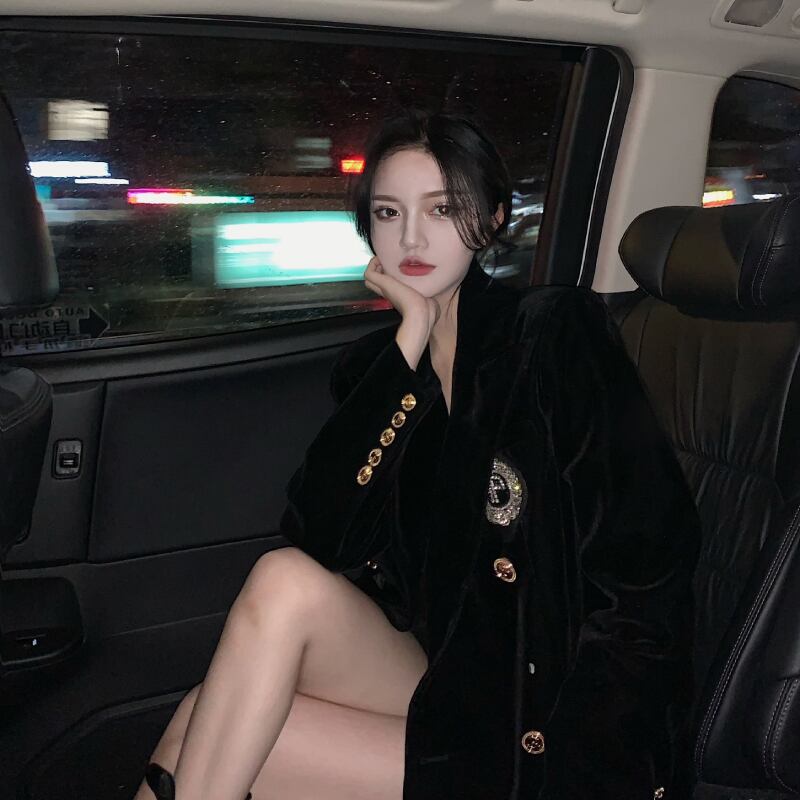 ジャケット ベルベットブラックルーズオータムウィンター 秋物 冬物 ブラックストロベリース20813484251