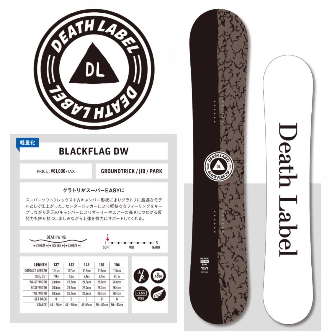 DEATHLABEL BLACKFLAG DW スノーボード デスレーベル ブラック