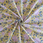 ブロックプリント生地【50cm単位】インド綿 花柄A 黄色×ピンク×グレー #52917-YL1