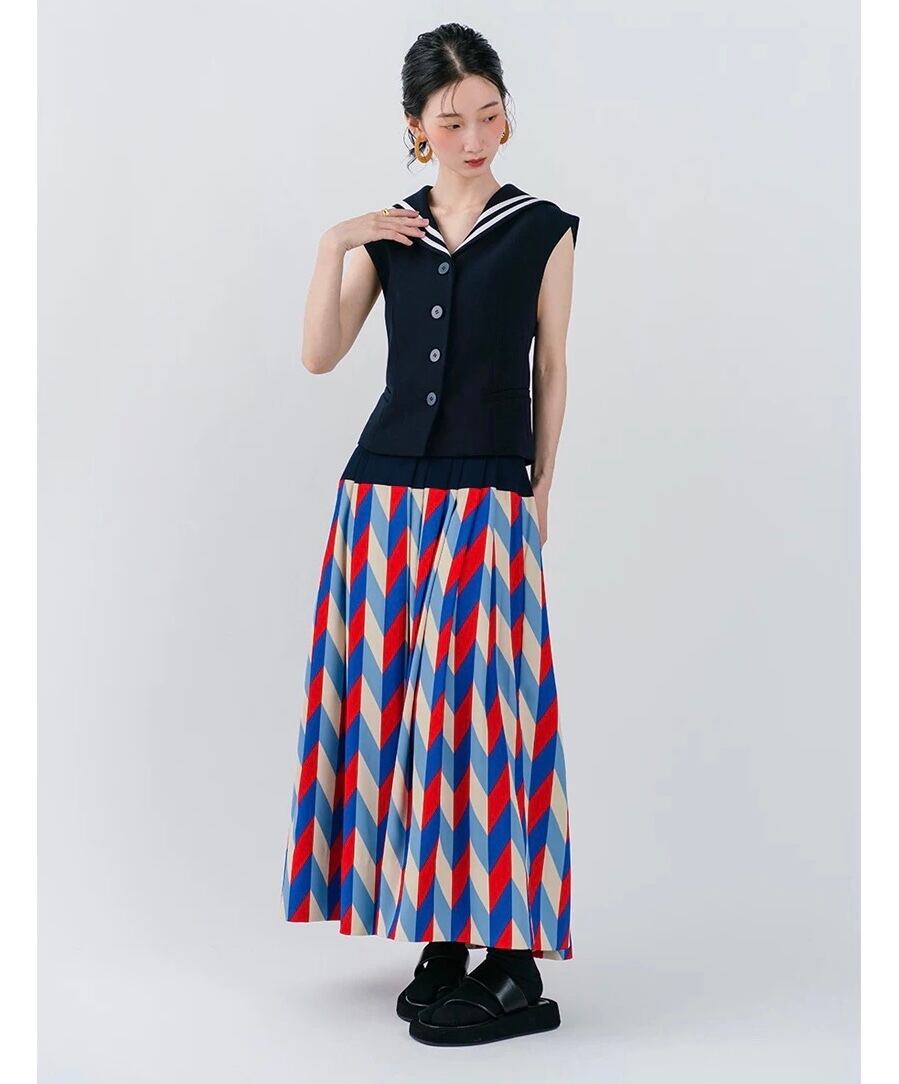 スカート マキシ ボトムス 赤 青 チェック カーディガン リボン