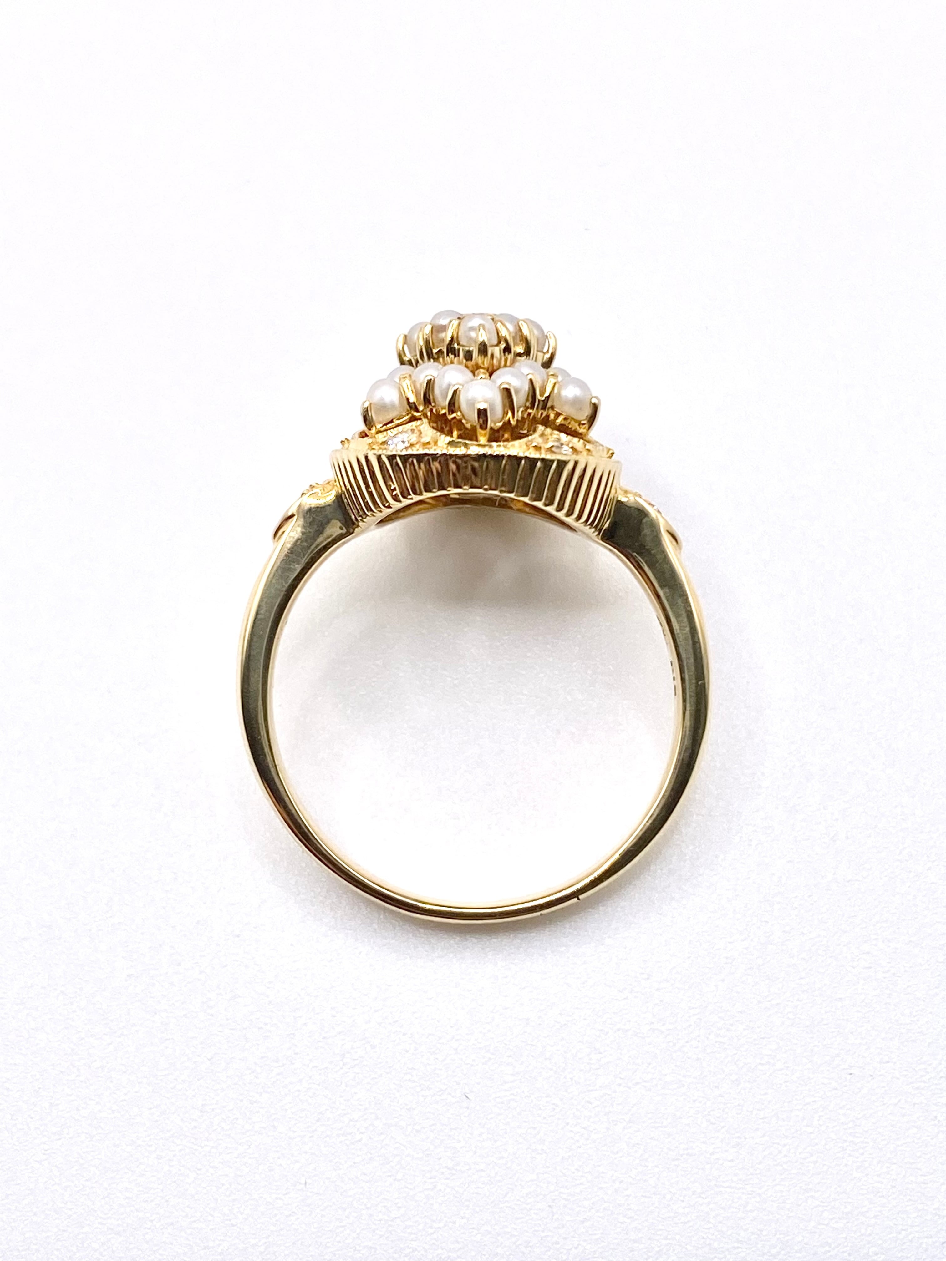 碌山】真珠 / ダイヤモンド 計0.10ct K18 リング 17号【リフレッシュ