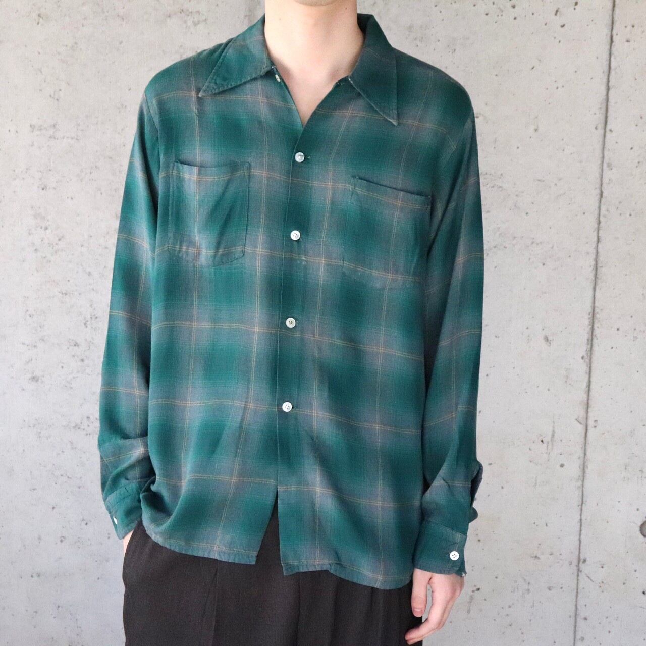 60's BRENT ombre rayon check shirt. | Pay ID