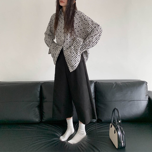 floral check oversized shirt　J00538