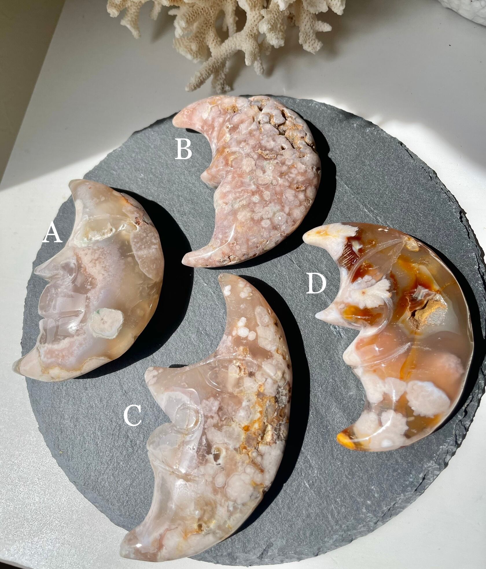 Flower Agate Moon shape stones(L) ②/ フラワーアゲートムーンシェイプ(L)②