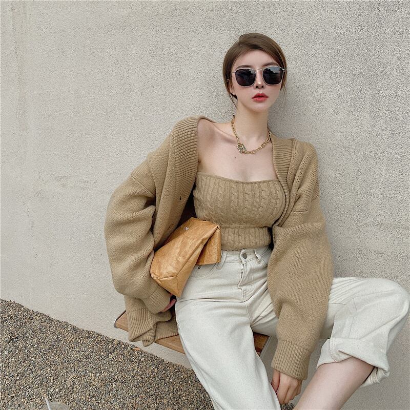 ニットセーター カーディガンジャケット オータムウィンタースタンダードスタイルルーズトップス ロング レトロ 秋物 冬物 ブラックストロベリース77813314957