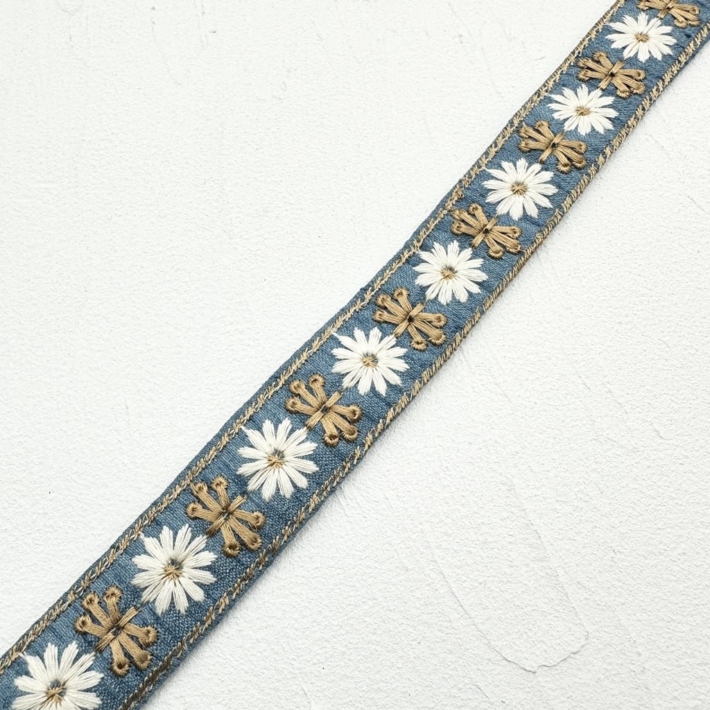1ロール デイジークロス NEWタイプ [デニムブルー]インド刺繍リボン