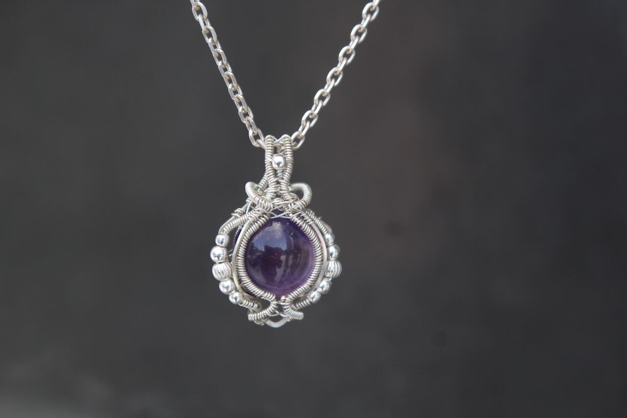 Amethyst silver925 wire wrapping mini pendant