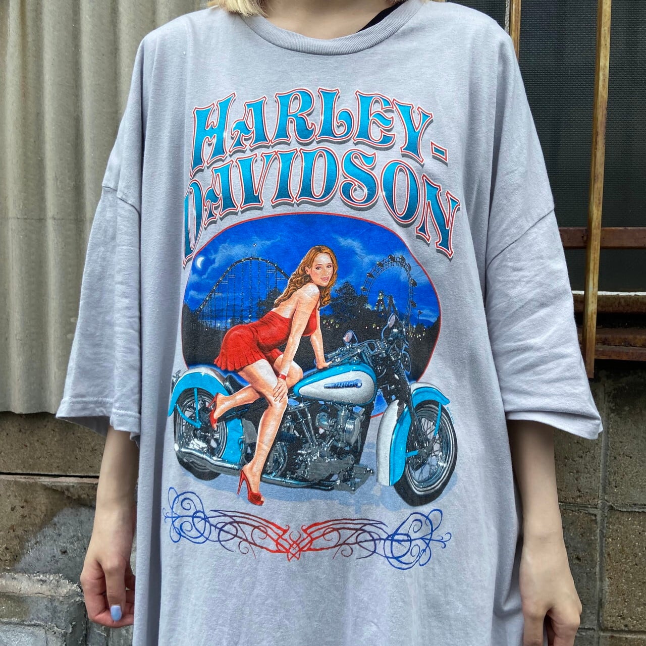 古着屋_rooomHarley-Davidson 両面プリント長袖Tシャツ 白 ビッグサイズ