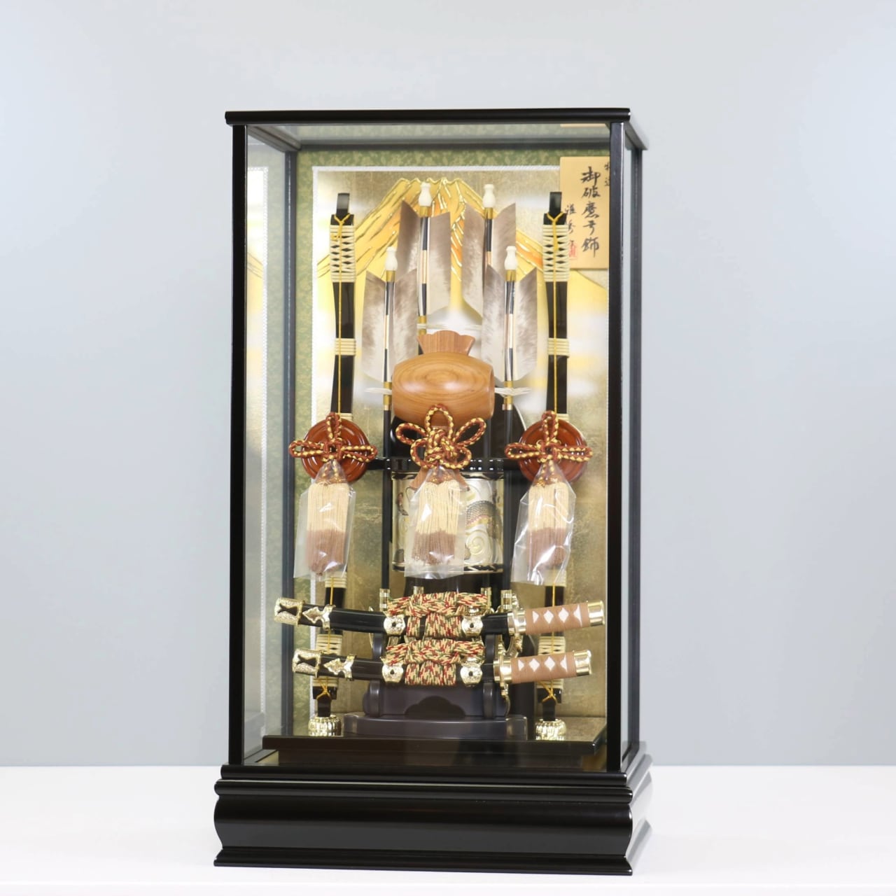 【招福 18号】 破魔弓飾り ガラスケース飾り 破魔弓|四本矢|木製|和モダン|ガラス仕様