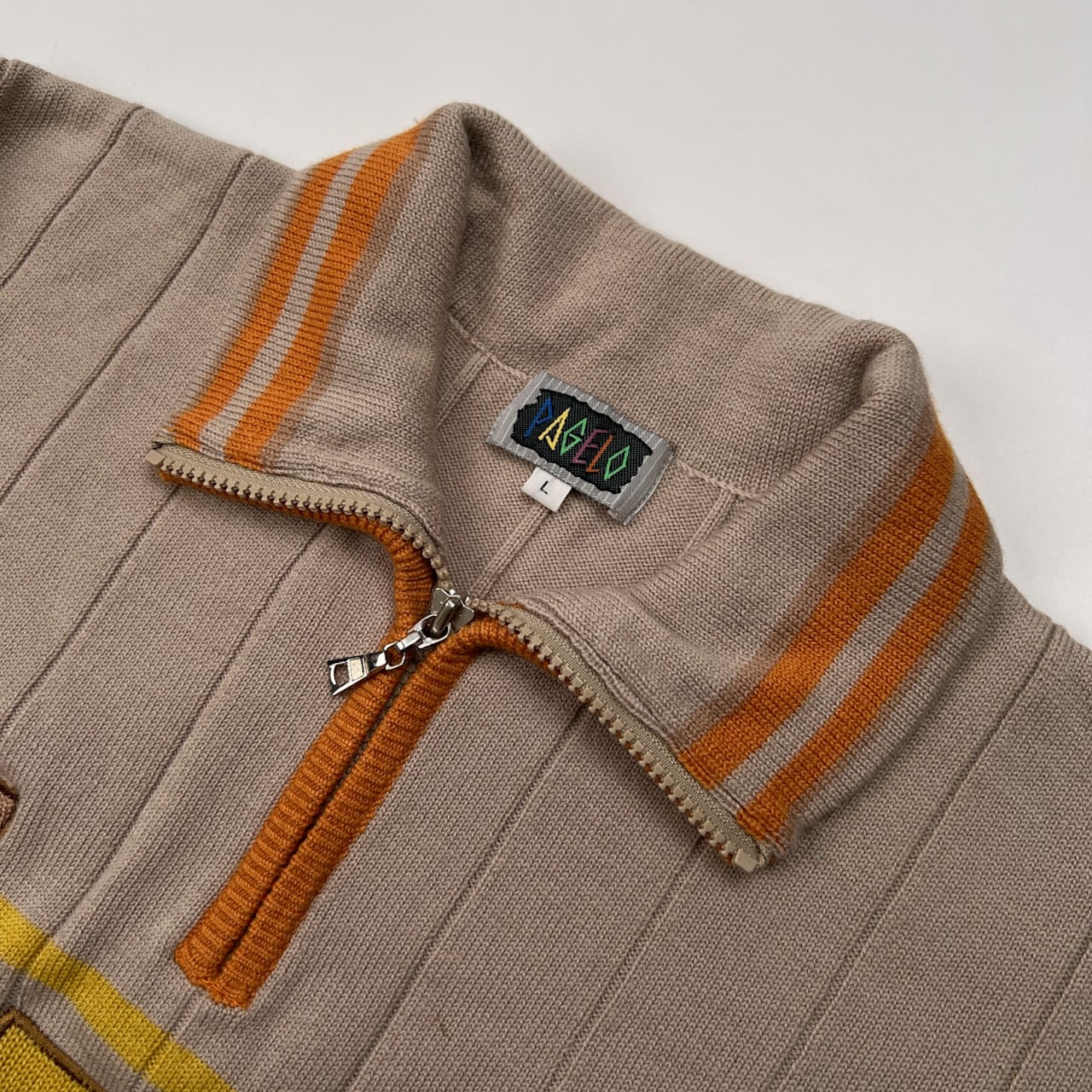 PAGELO パジェロ キャラ刺繍 ハーフジップ ウールニットセーター