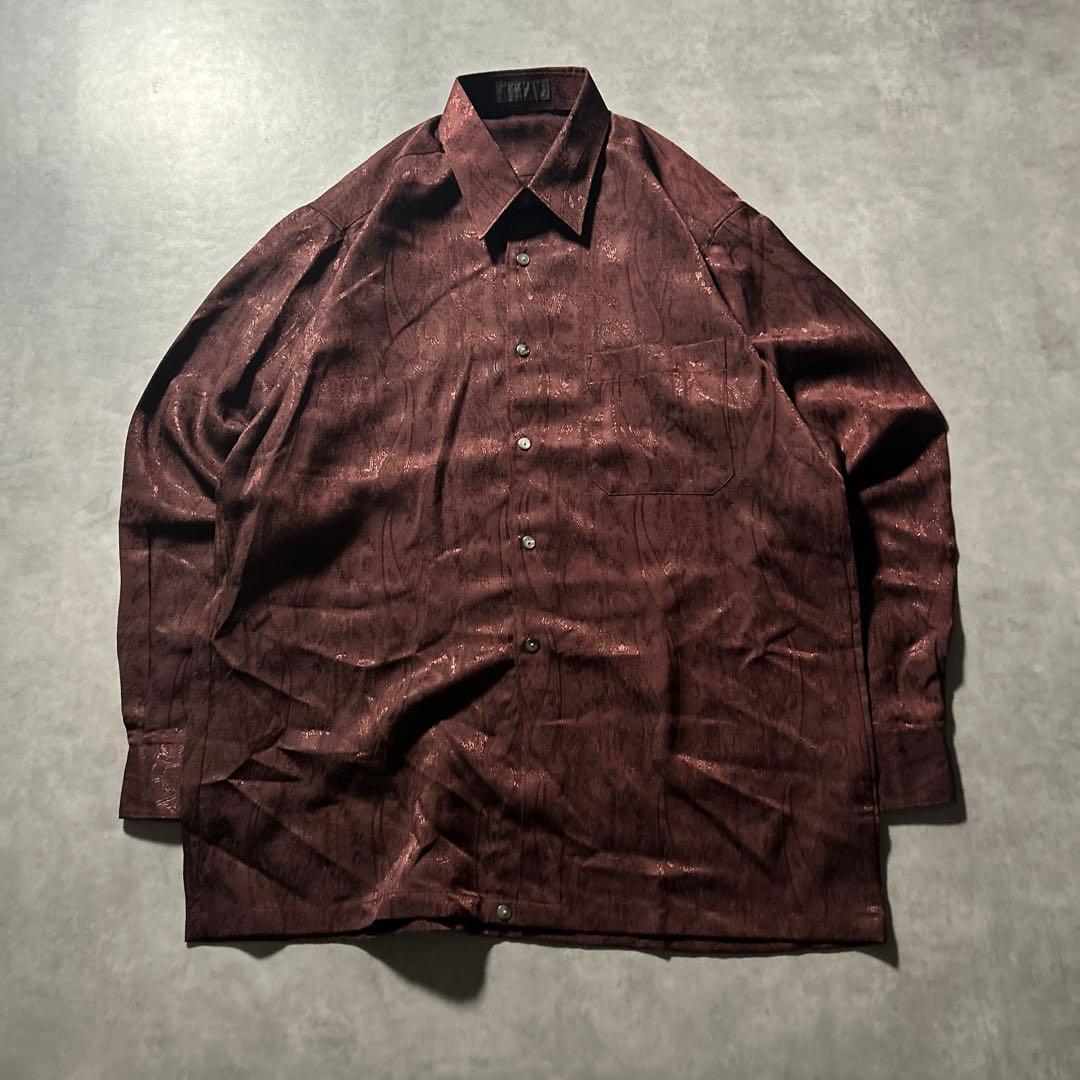 ヴィンテージ 総柄 レッド ペイズリー ワインレッド デザイン レトロ シャツ