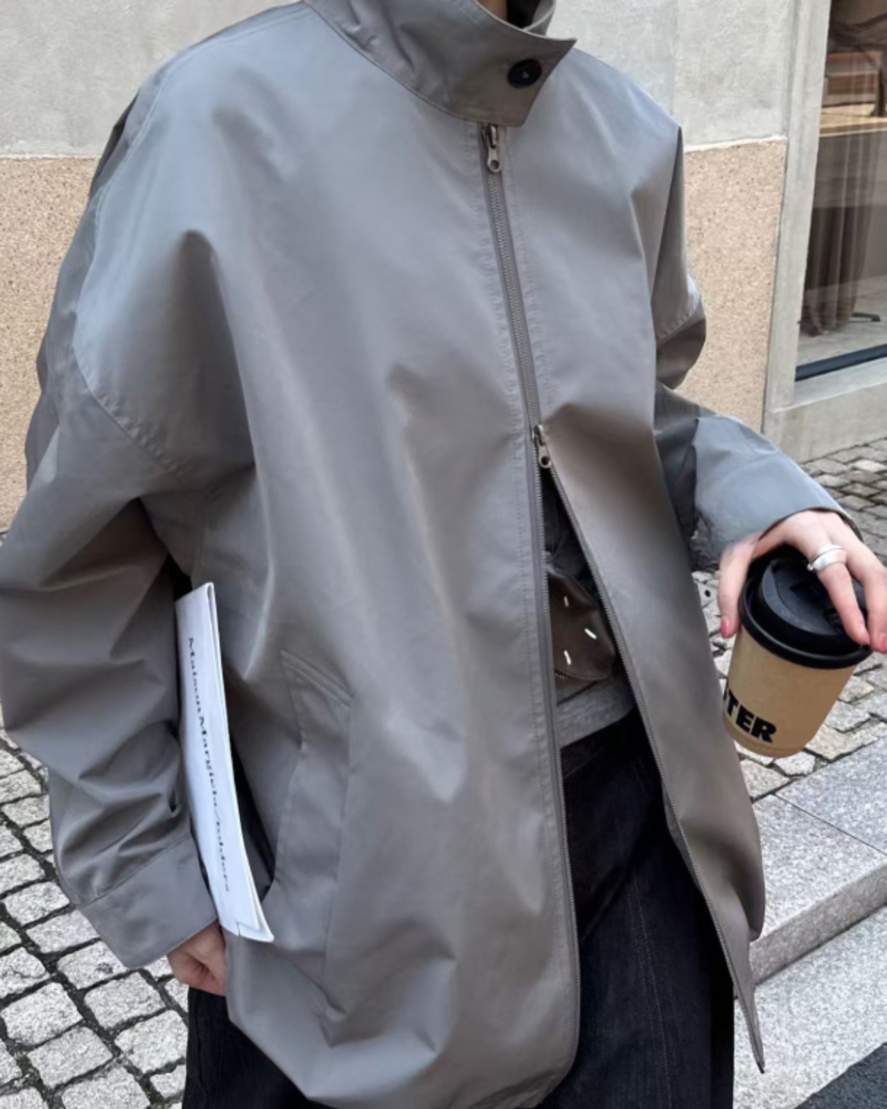 スタンドカラー オーバーサイズジップジャケット