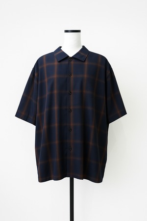 Keisukeyoneda - Blur Plaid Open-Collar Shirt　/ネイビー/ブラウン