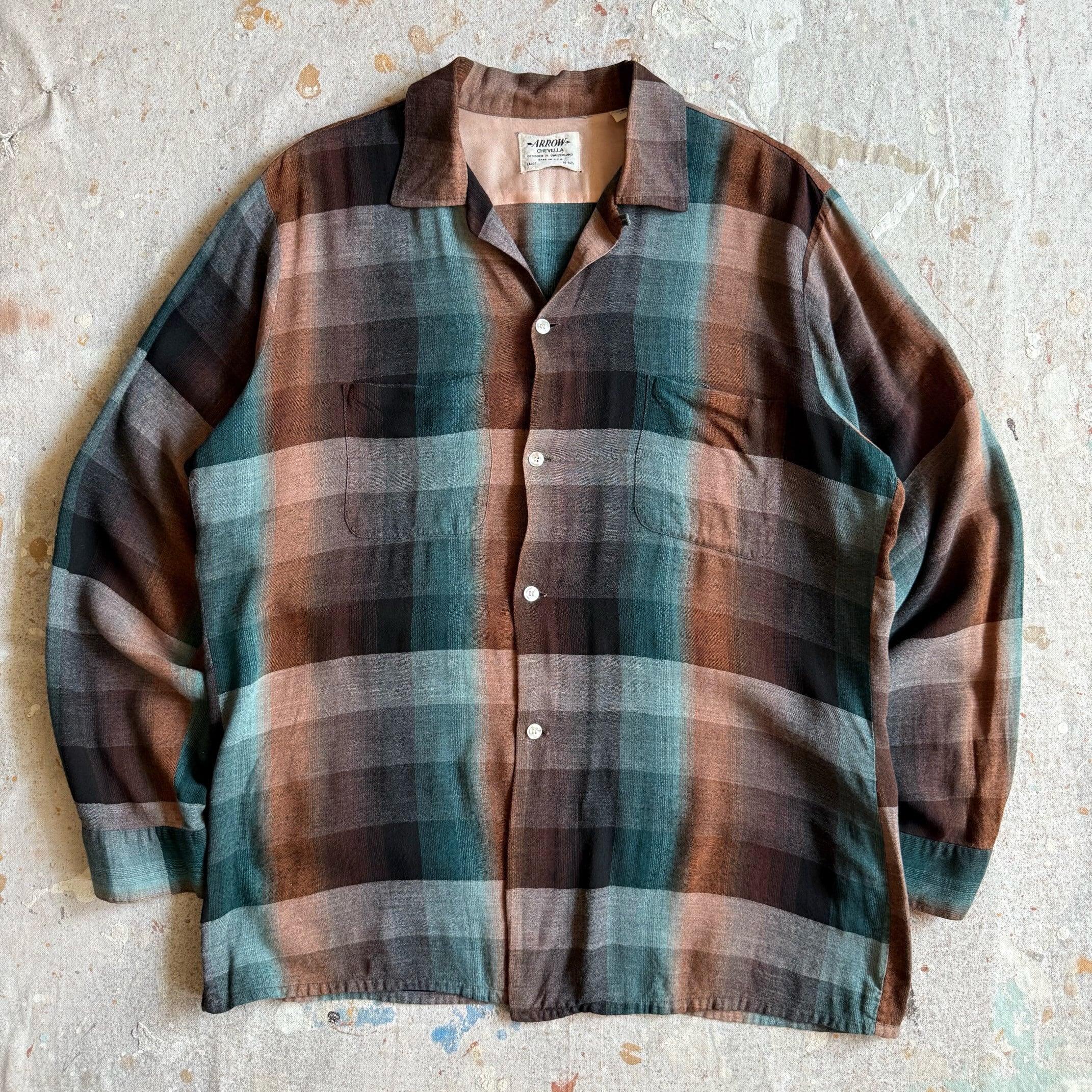 1950s ARROW Rayon Shirts L オンブレ Z212