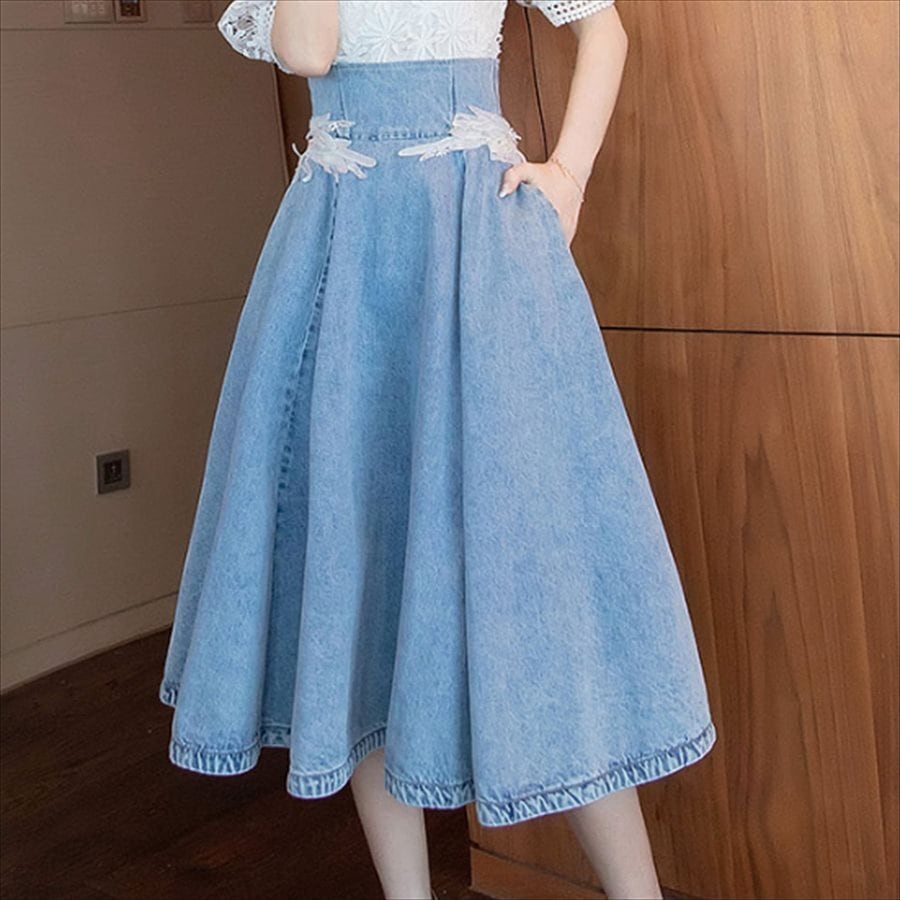 OURHOME きれいめデニムロングスカート デニム きれいめデニムロング