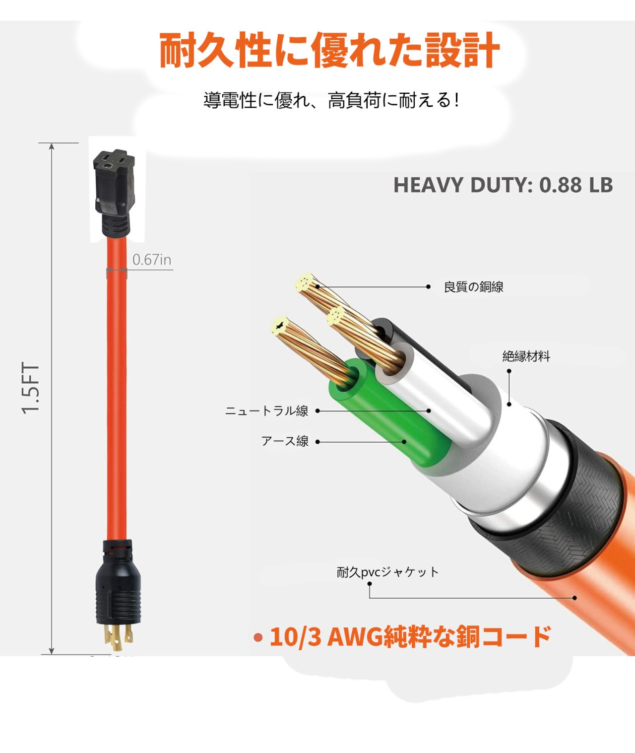 L5-30P～5-15R　30A 発電機延長コード　RV電源コード