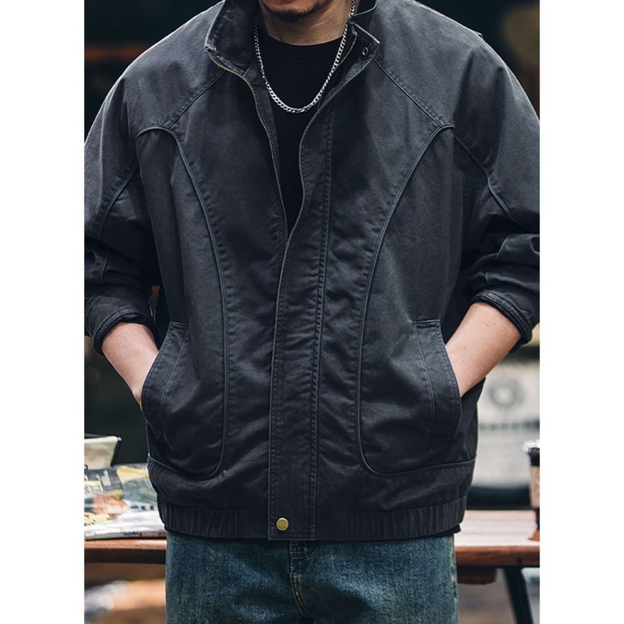 Stand Collar Casual Jacket Full Zip Long Sleeve ◇2color H0212