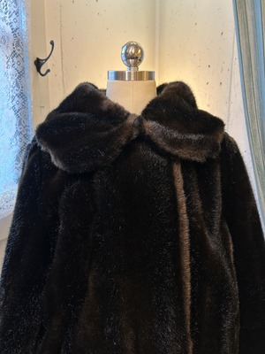 60's70's dark brown faux fur coat