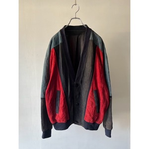 3tone leather cardigan type jacket