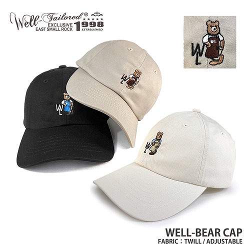 Well-Tailored / ウェルテイラード WELL-BEAR CAP (WL-2323) クマ ワンポイント刺繍 刺繍キャップ アニマル刺繍 ローキャップ レディース メンズ ブランド