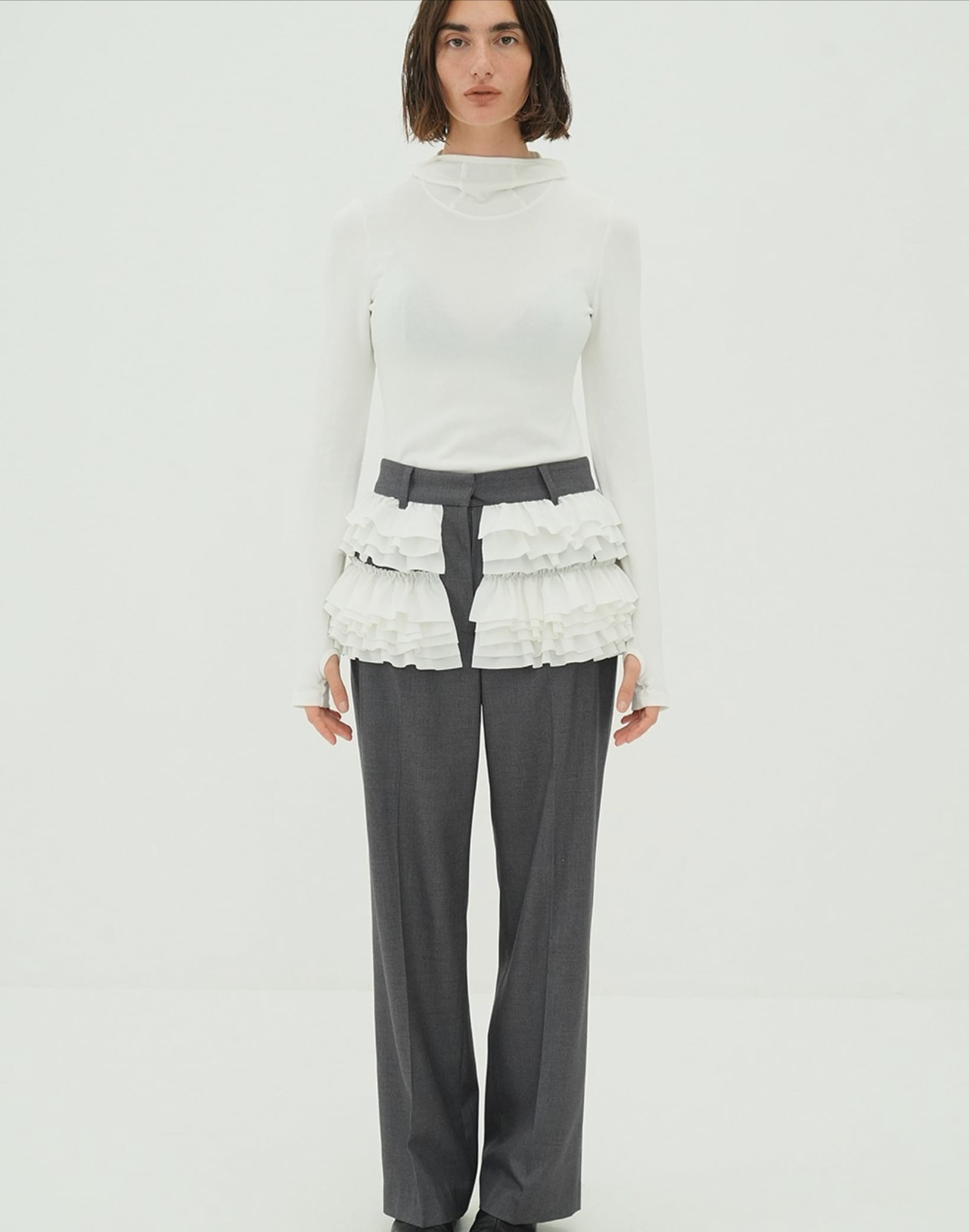 パンツ CLANE FRILLED SLACKS CLANE FRILLED SLACKS GRAY | FLICKA ASHIYA