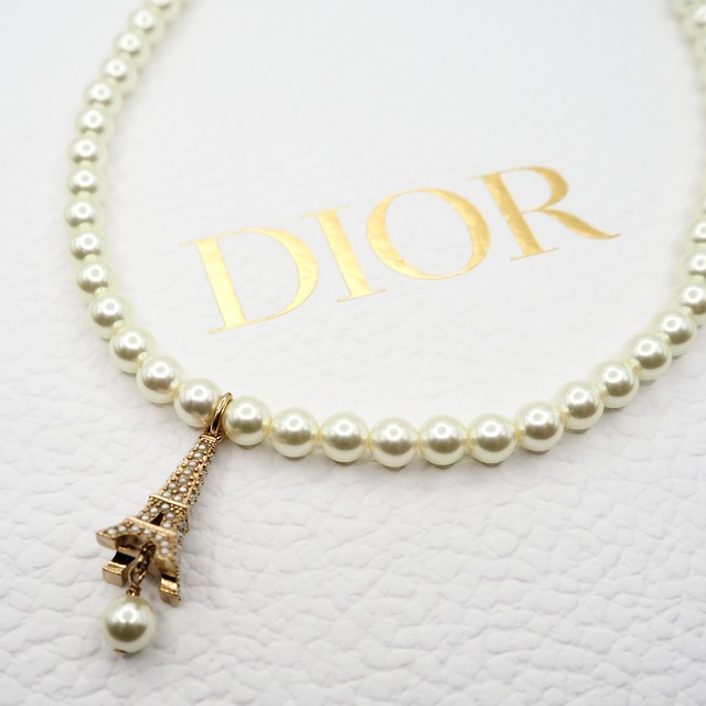 Christian Dior プラン ドゥ パリ エッフェル塔 モチーフ フェイクパール チョーカー クリスチャンディオール 付属品付き