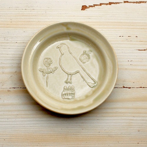 【トラネコボンボン 】ラウンド豆皿「トリ・ベージュ」