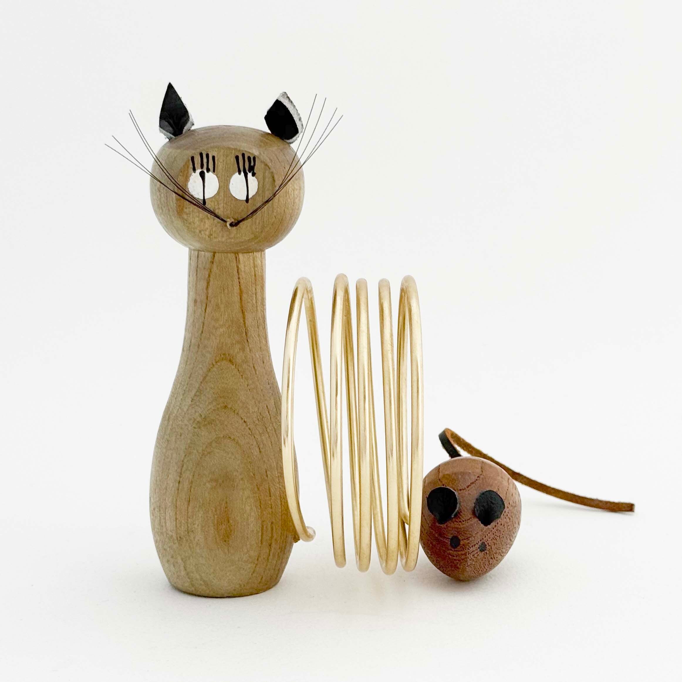 猫とネズミの実用木地玩具