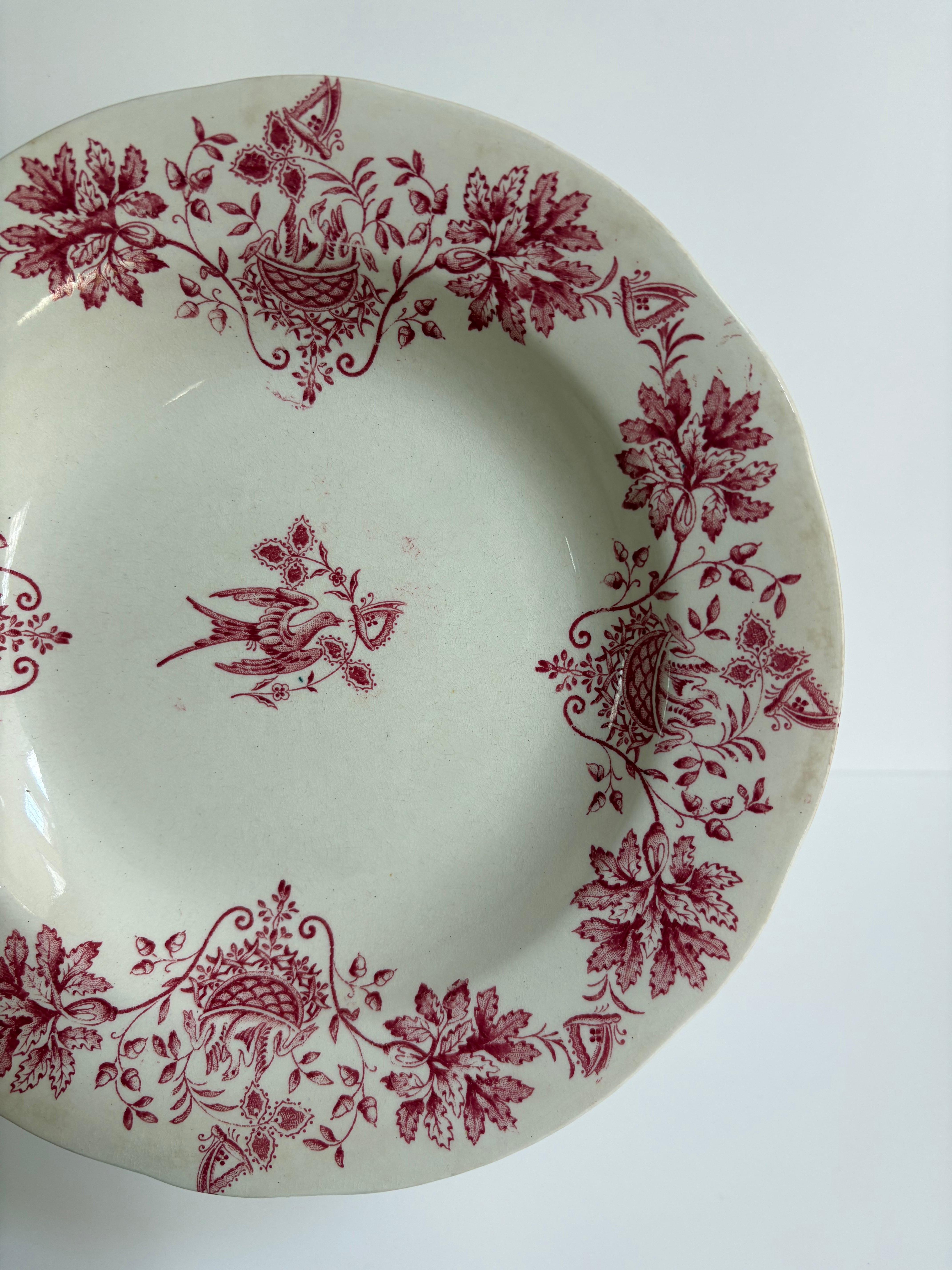 専用になりました　アンティークプレート　ビレロイボッホ　鳥と植物　ピンク ビレロイボッホ Villeroy & Boch 横長大皿 Rusticana 田園風景・花
