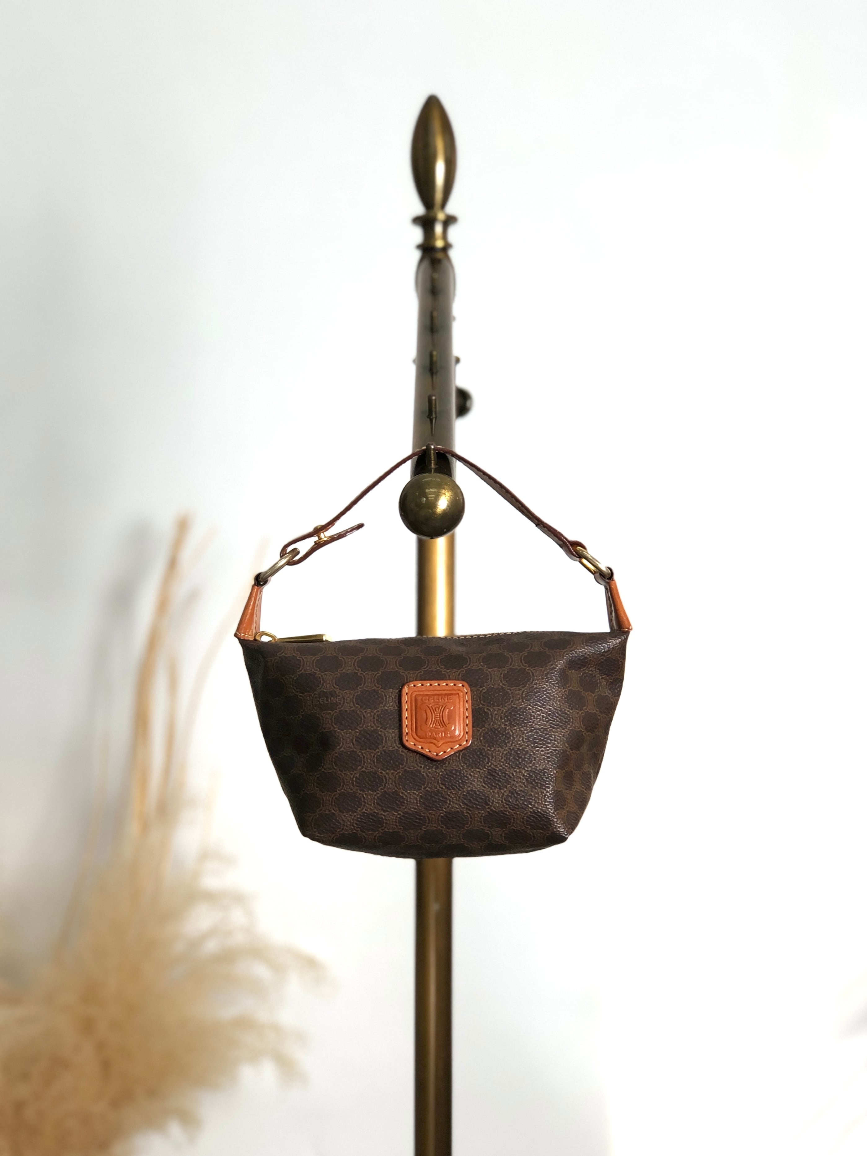 CELINE セリーヌ マカダム ハンドバッグ ブラウン ブラゾン型押し PVC レザー ミニバッグ vintage ヴィンテージ オールド 2t2tek